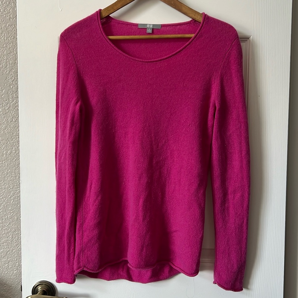100% Cashmere Magenta Pink Crew Neck Long Sleeve